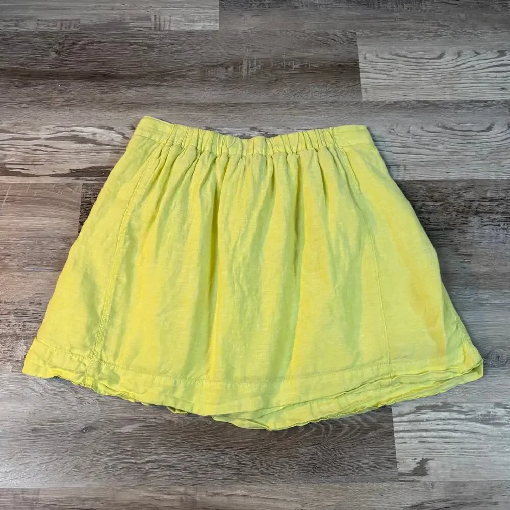 J.Crew Yellow Green Linen Blend Mini Skirt Elastic Waist Casual Summer 8